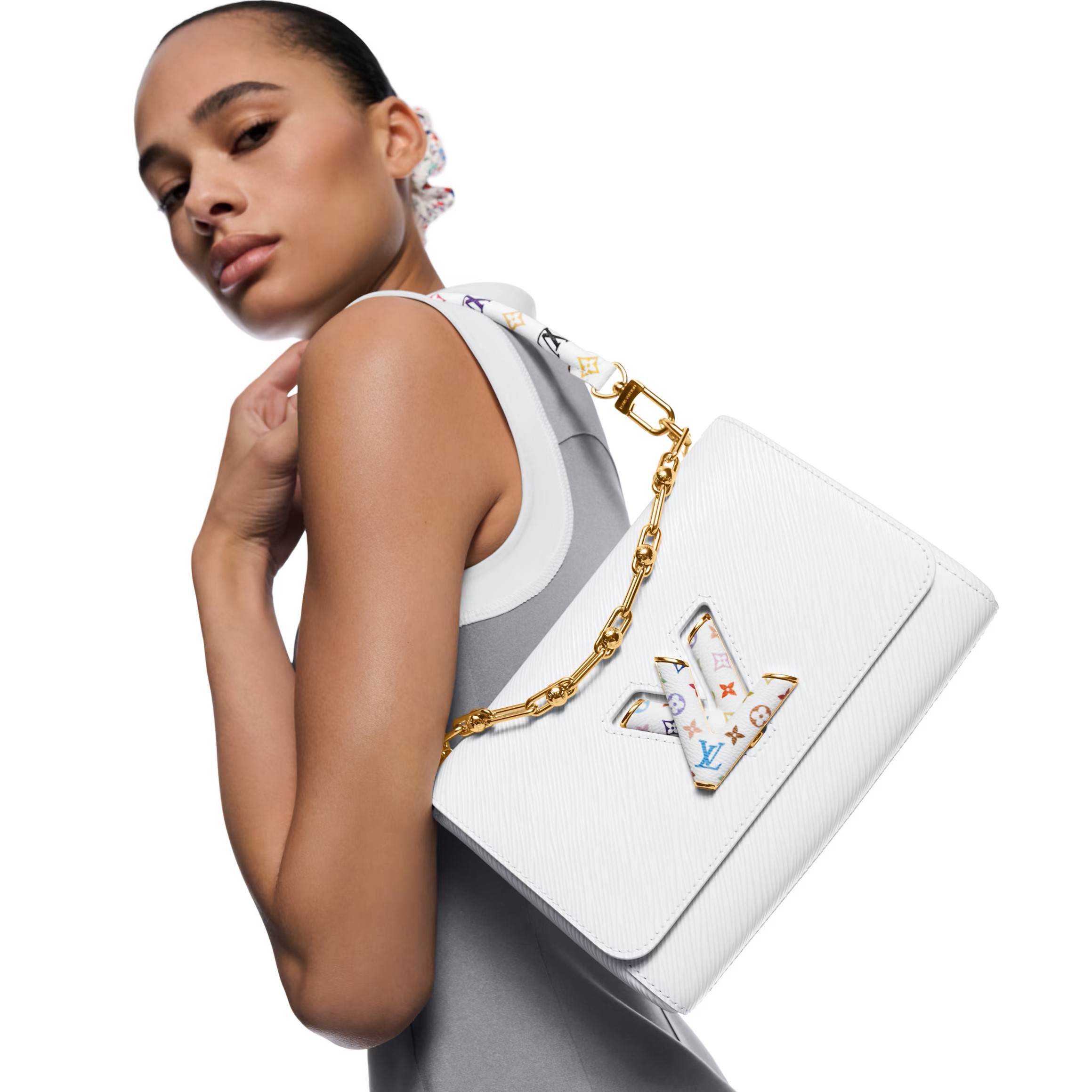 Túi đeo vai khóa xoay Louis Vuitton LV x TM Twist MM Slim White 7